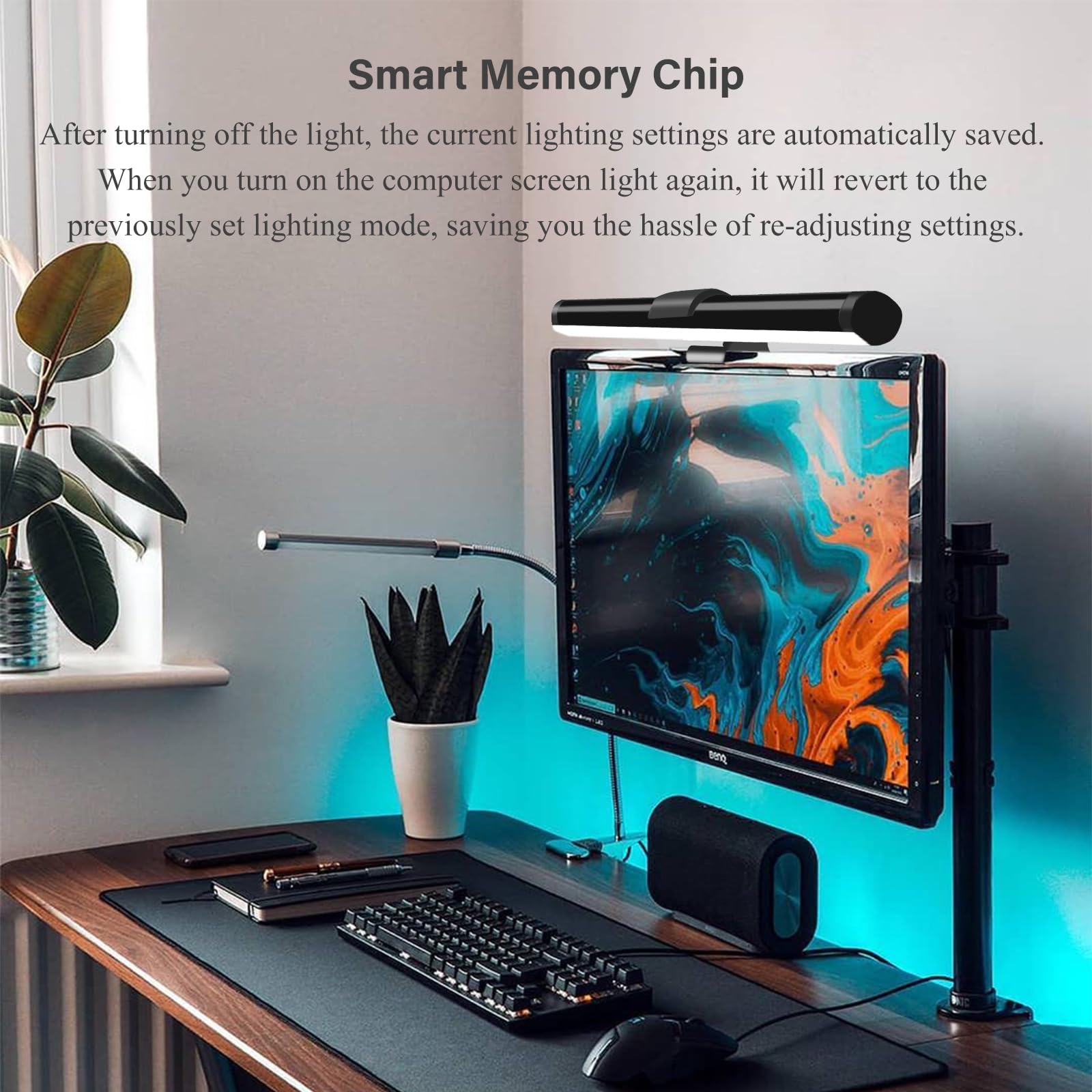 Lampe Ecran PC 44CM Bureau USB PC Moniteur USB Monitor Light Bar D'ordinateur 5 Modes D'éclairage, 3000K-6500K, Commande Tactile, avec Protection des Yeux pour Office Home Gaming - Noir