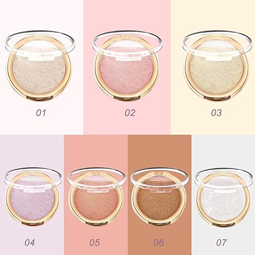 Vista 32 de YOUNG VISION Resaltador de polvo prensado, polvo de contorno de brillo natural horneado y resaltador facial, sin crueldad, maquillaje de resaltado