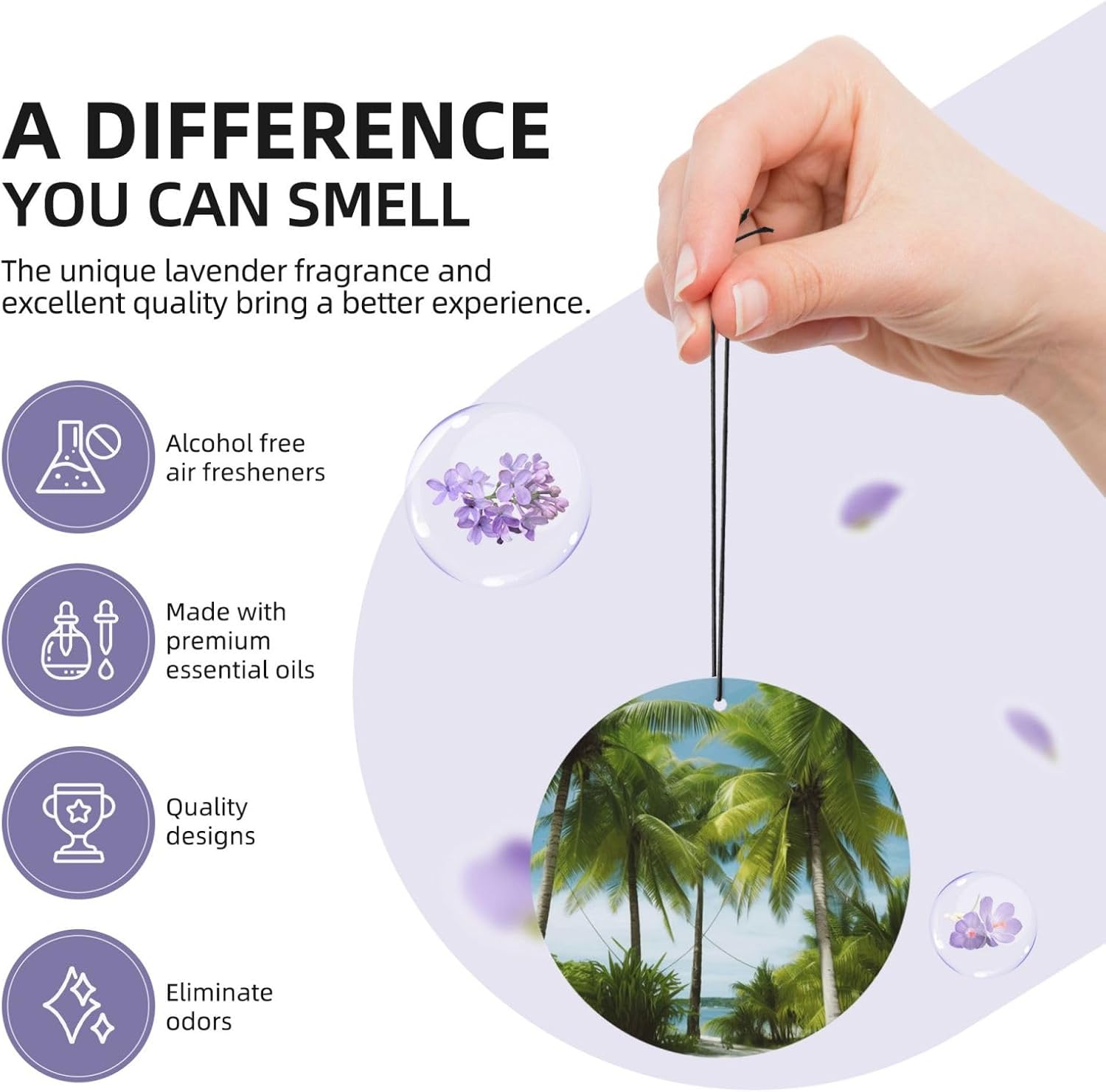 Car Air Freshener 24 PCS Palm Trees Hanging Car Air Fresheners Auto Interior Decor Card Freshener Strong Scented Card Lavender Cars Scents for Office Bedroom Close Drawer Round Shape