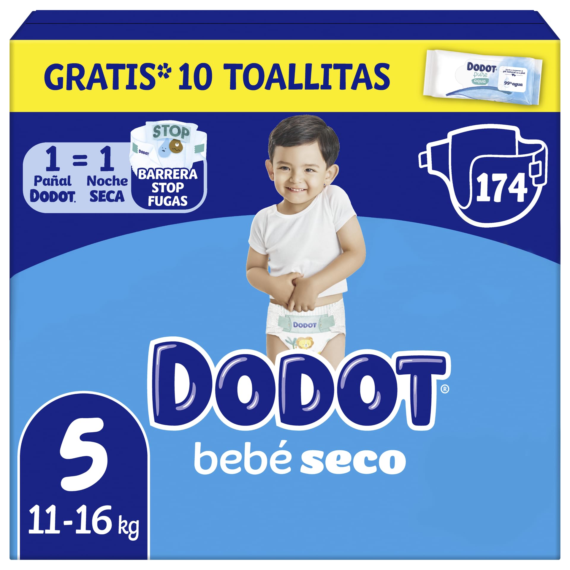 Dodot Pañales Bebé-Seco, Talla 6 (13-18 kg), 132 Pañales + Regalo de 1 Pack de 10 Toallitas Aqua Pure 99% Agua, Una Noche Hasta Un 100% Libre De Fugas, Pack mensual — view 9