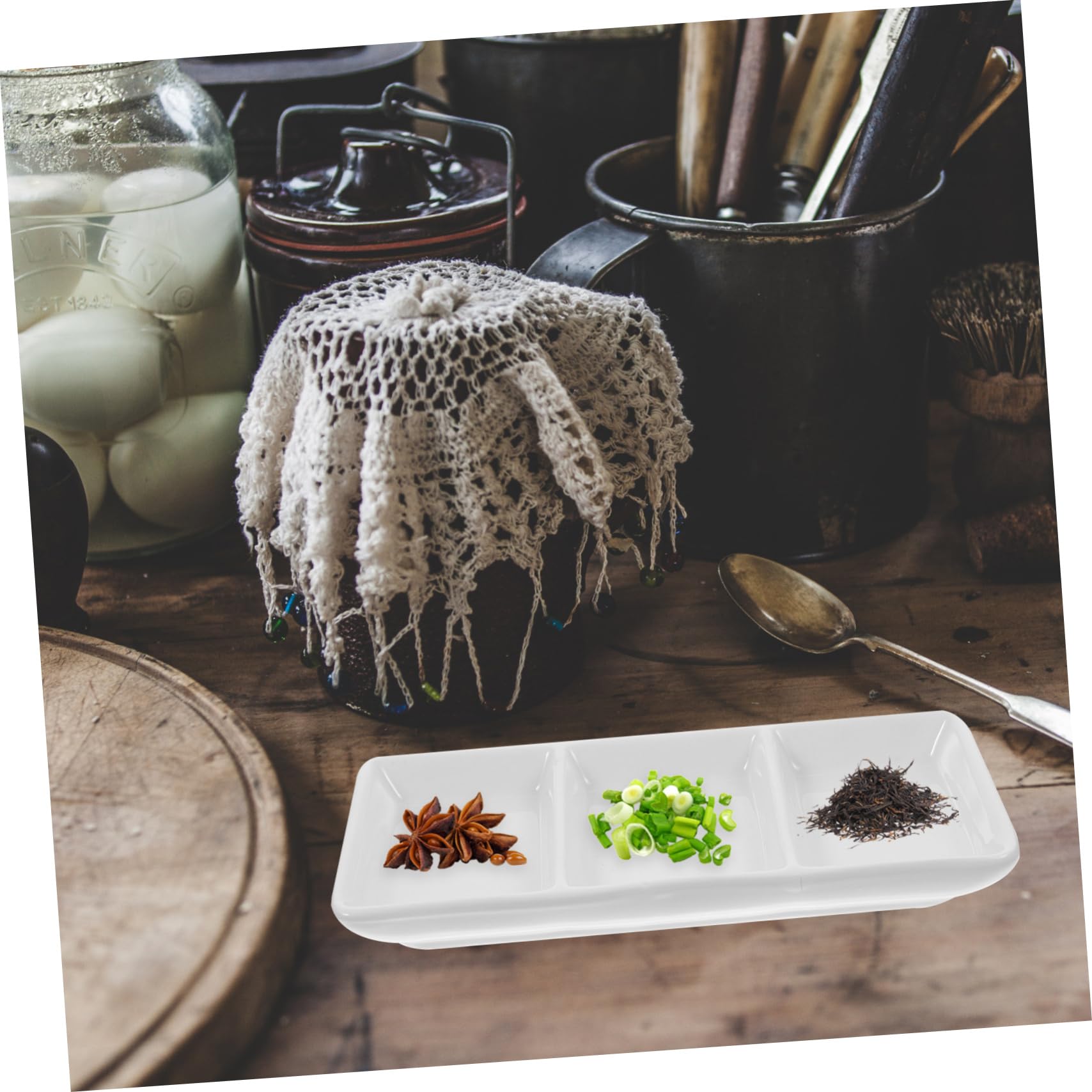 COLLBATH 2pcs Snack Plate Dessert Plate Appetizer Plates Small Dessert Bowls Compartment Serving Platter Seasoning Dish Divided Serving Platter Kitchen Dinnerware Flatware White re-usable