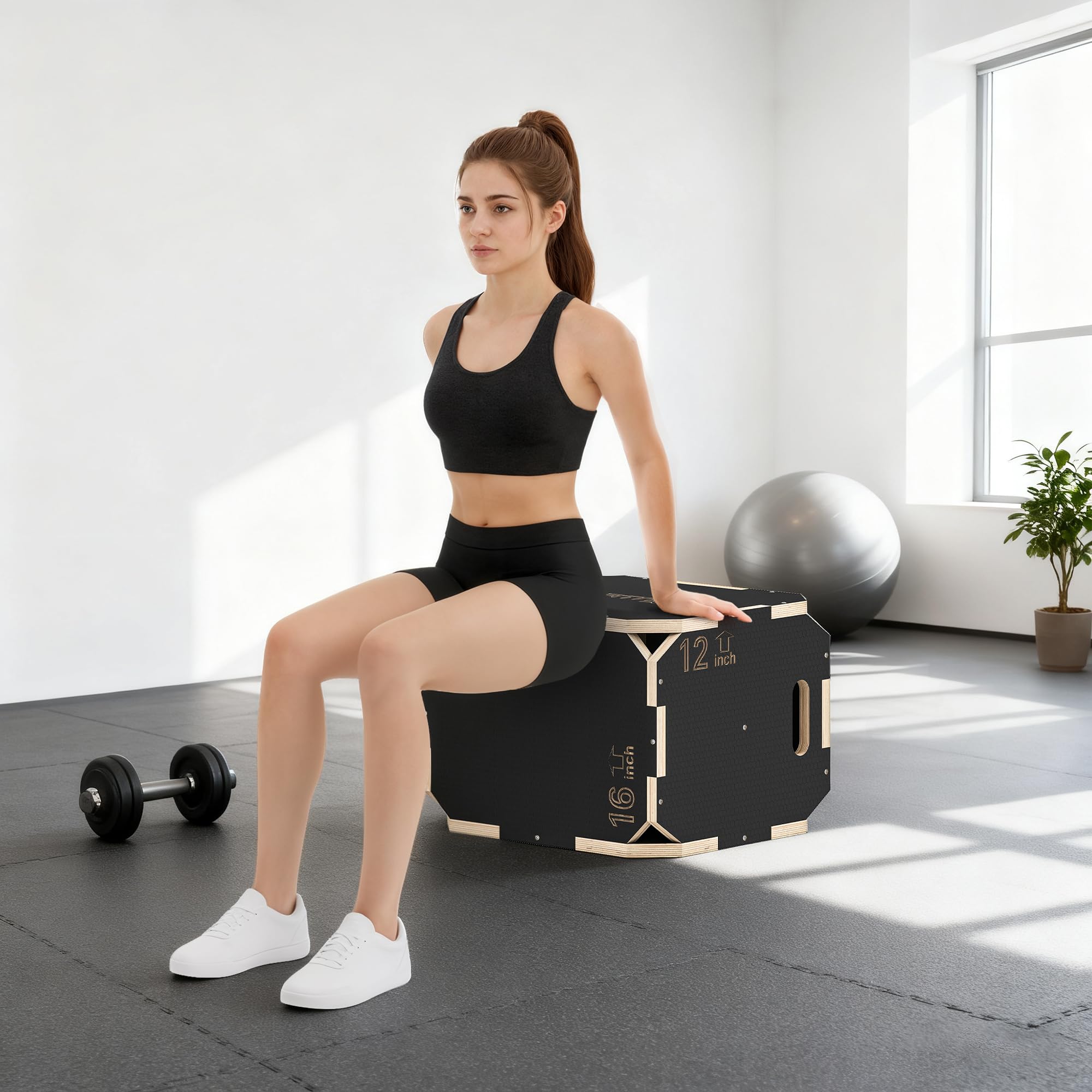 SPORTNOW Tiroir pliométrique en bois 3 en 1, plate-forme de boîte pliométrique avec 3 hauteurs réglables, poignées, sans coins, entraînement de saut, force, pour maison, gym et extérieur