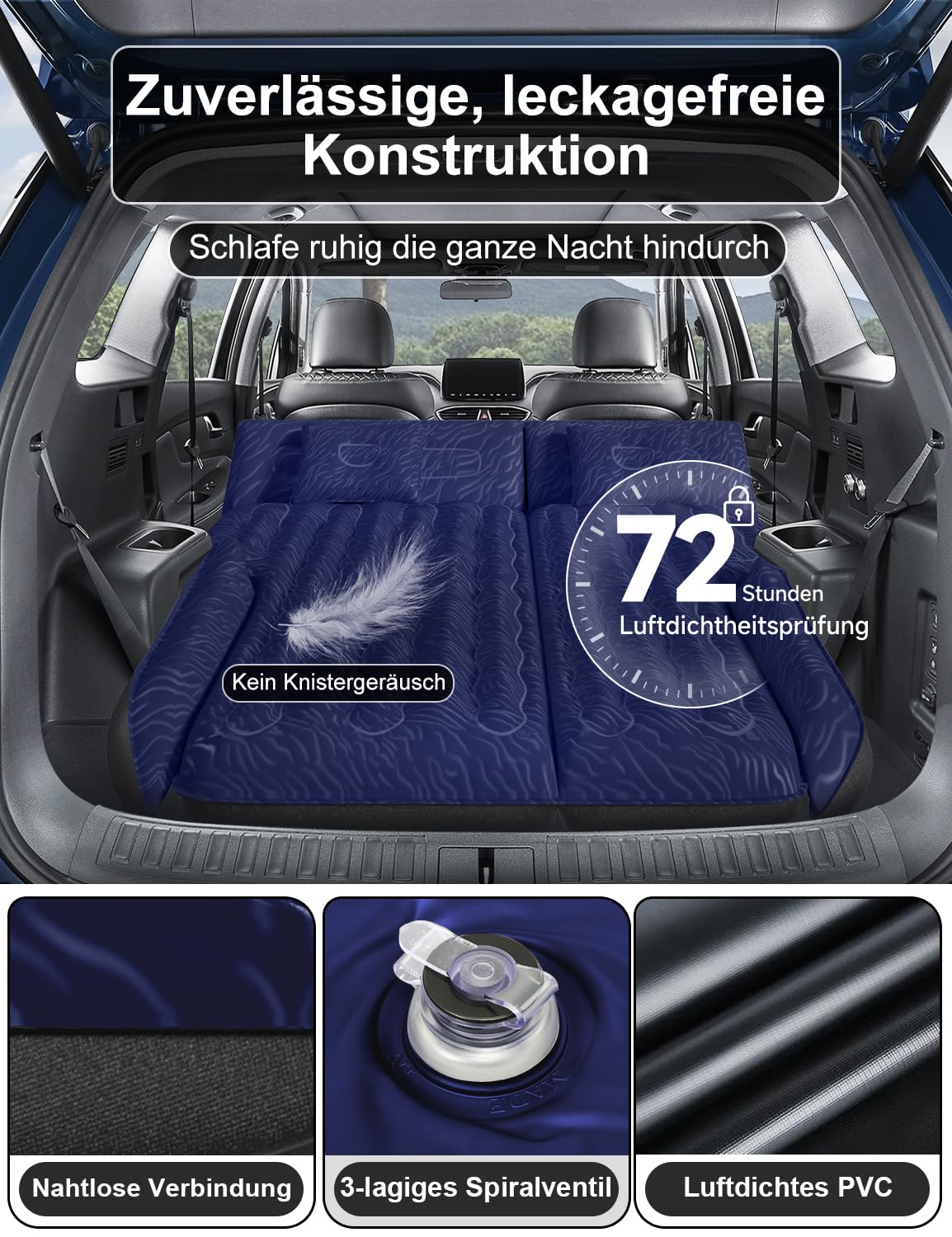 Auto Matratze: SUV Auto Luftmatratze, Auto Bett, Luftmatratze Auto Kofferraum, Doppelseitige Verdickte Beflockung Automatratzen Kofferraum, Auto Bett für Camping(Marine)
