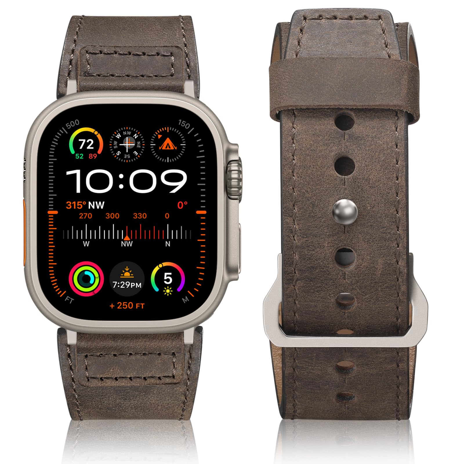 Maledan Leather Bands Compatible with Apple Watch Ultra 3/2/1 Band 49mm 45mm 44mm 46mm 42mm Men Women, Top Grain Vintage Genuine Leather Strap Band for iWatch Series 11 10 9 8 7 6 5 4 3 SE 3 2 1