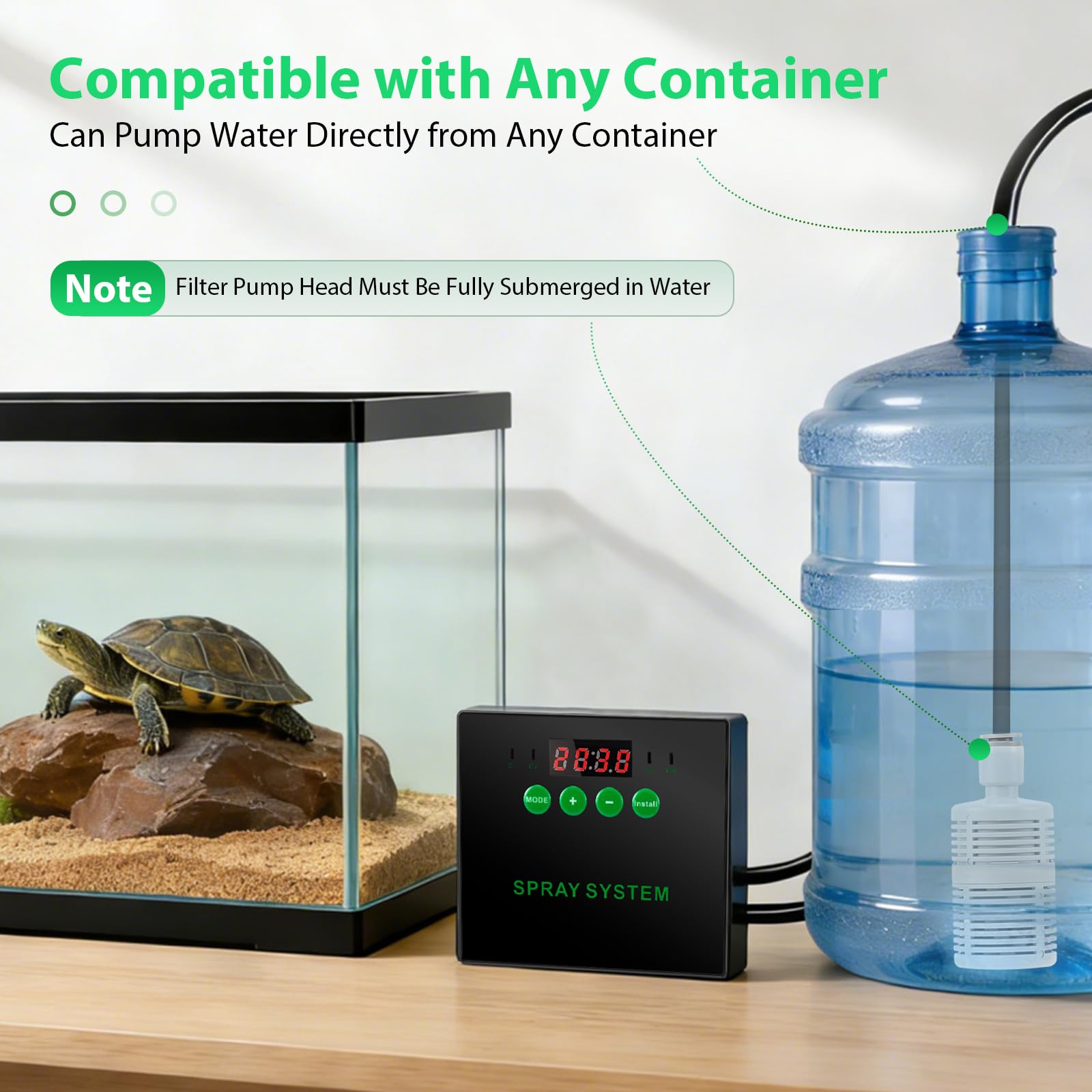 Système intelligent de brumisation des reptiles - Humidificateur pour reptiles - Système de brume pour terrarium avec buses de pulvérisation à 360° et minuterie pour fleurs, forêt tropicale