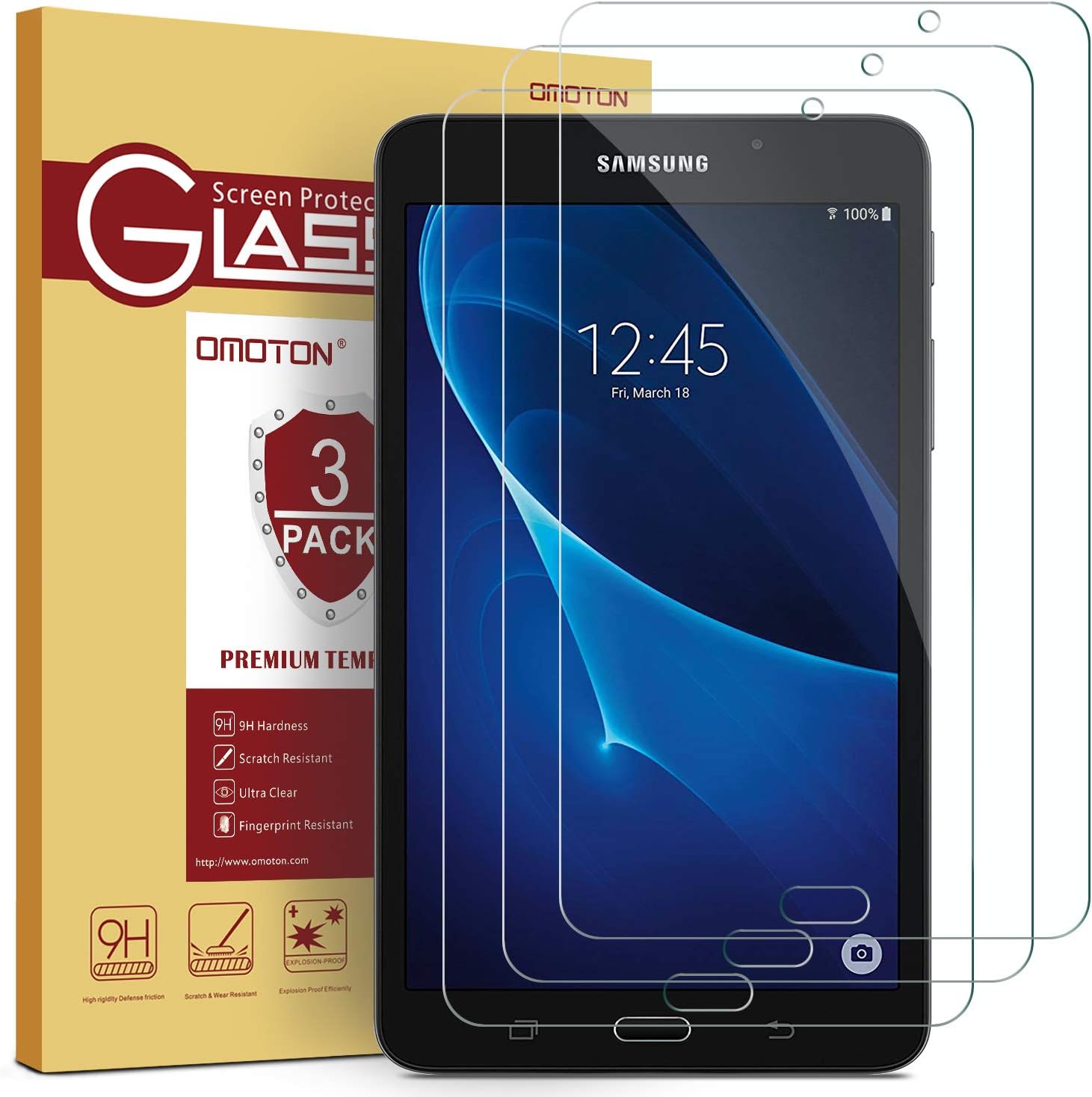 [3 Pack] OMOTON Samsung Galaxy Tab A 7.0 Screen Protector, Tempered-Glass Protector with [9H Hardness] [Crystal Clear] [Scratch-Resistant] [Bubble Free]