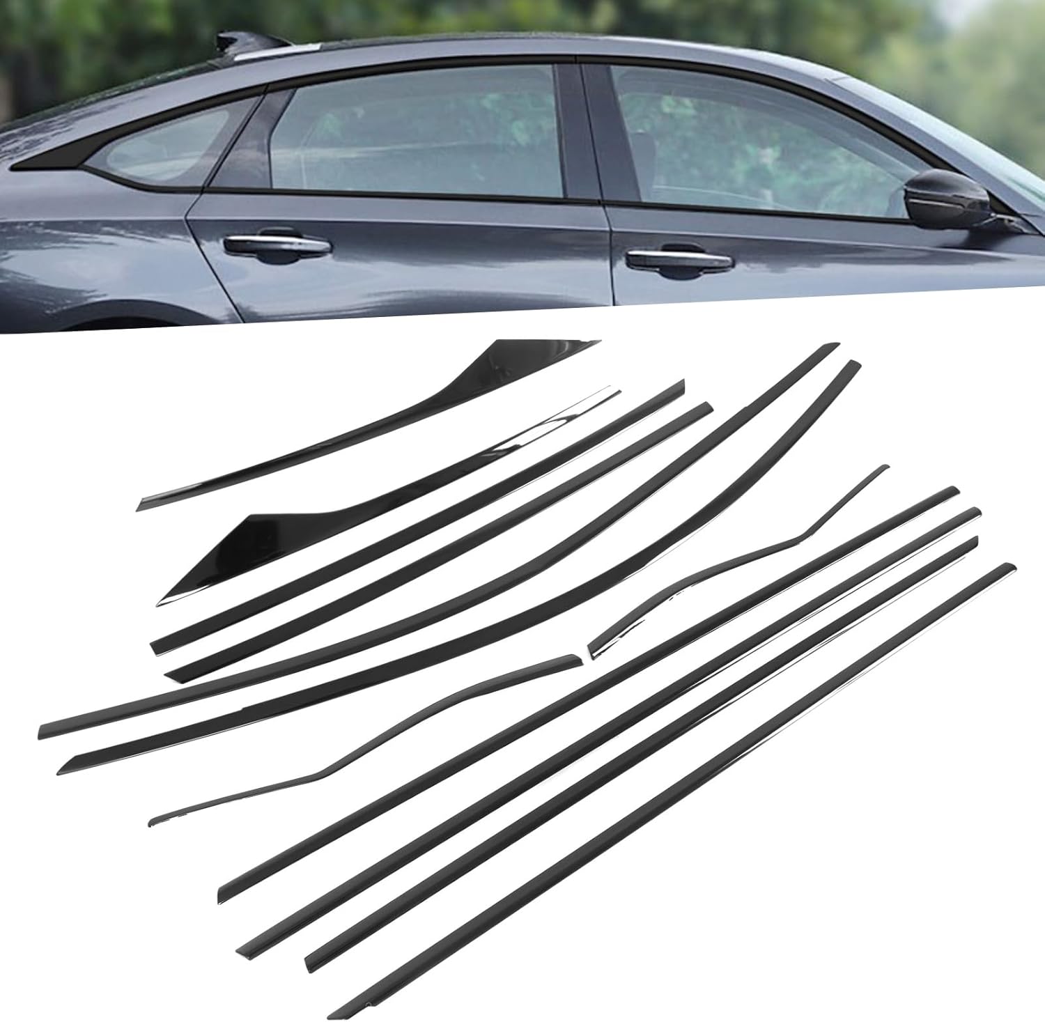 12pcs Window Trim Strip Fit for Honda Accord 2018 2019 2020 2021 2022 Window Molding Frame Cover, Stainless Steels Glossy Black
