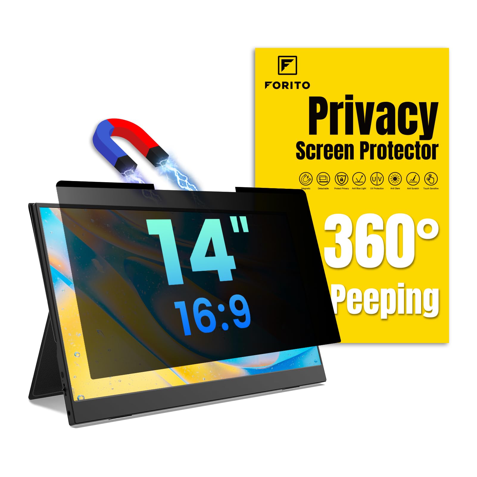 F FORITO Magnetic Laptop Privacy Screen 14 inch 16:9