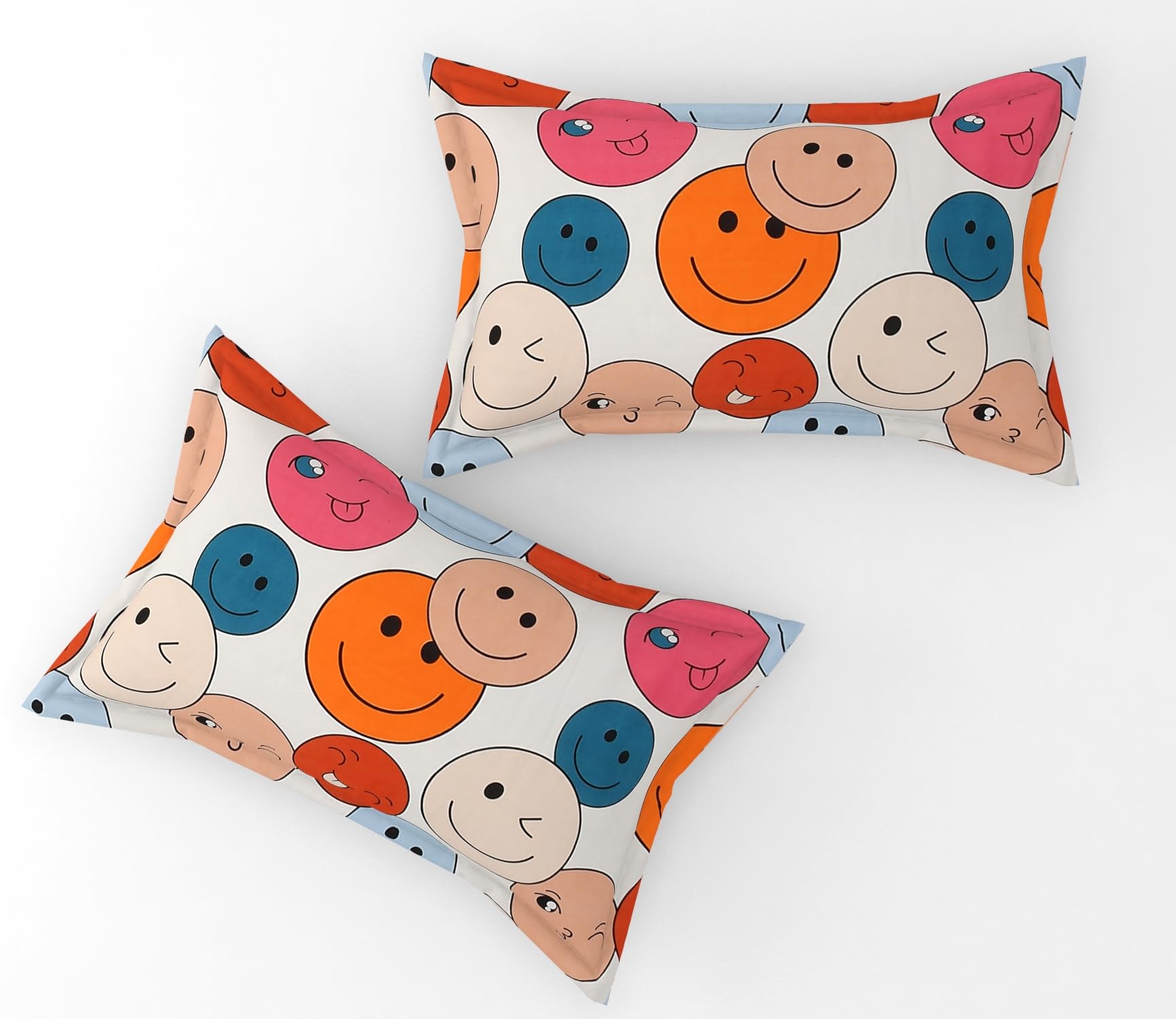 Reyansh Decor 200 TC Premium Cotton King Size Printed Design Pillow Cover with Envelope Closure, Soft Smooth Breathable Pillowcases for Home -27"X 17" Inches, Set of 2 Pieces (Smiley&Kids)-image-16
