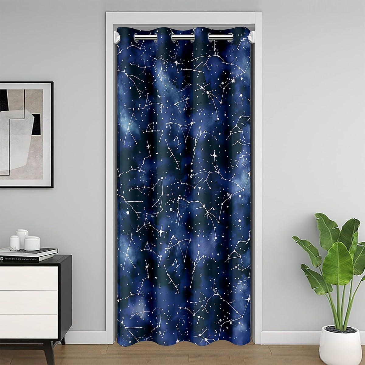 Blue Universe Galaxy Door Curtain 52x80 Inch 1 Panel Kids Girls Outer Space Star Closet Door Cover Curtain Boys Universe Cloud Galaxy Blackout Curtain Washable Space Outer Sky Doorway Curtain