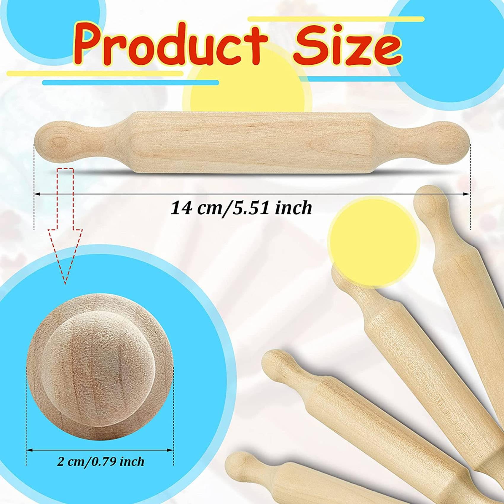 80X Mini Mattarello nel Legno 6 Pollici Lungo Cucina Mattarello Piccolo Rullo per Pasta di Legno per Bambini Pasta Fondente