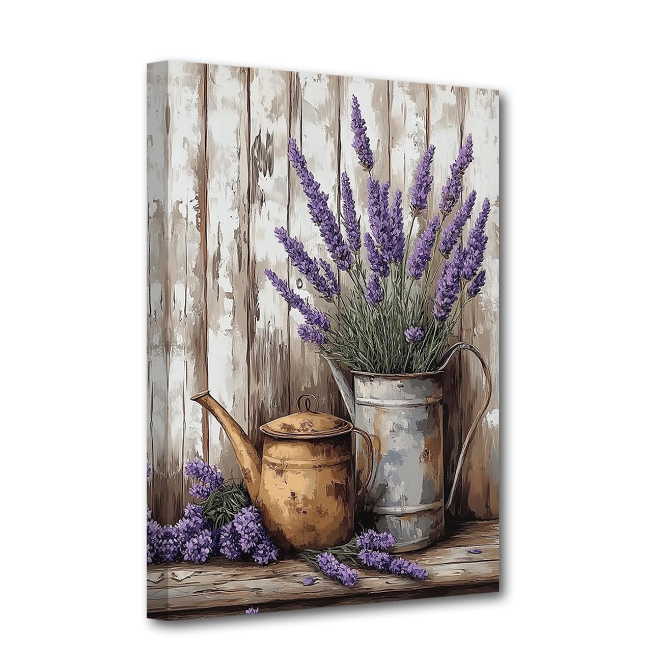 CXHOSTENT Lavender Canvas Wall Art Purple Floral Painting Country Flower Picture Print Rustic Farmhouse Kitchen Bedroom Decor Frame (30.00 x 45.00 cms) — image 1