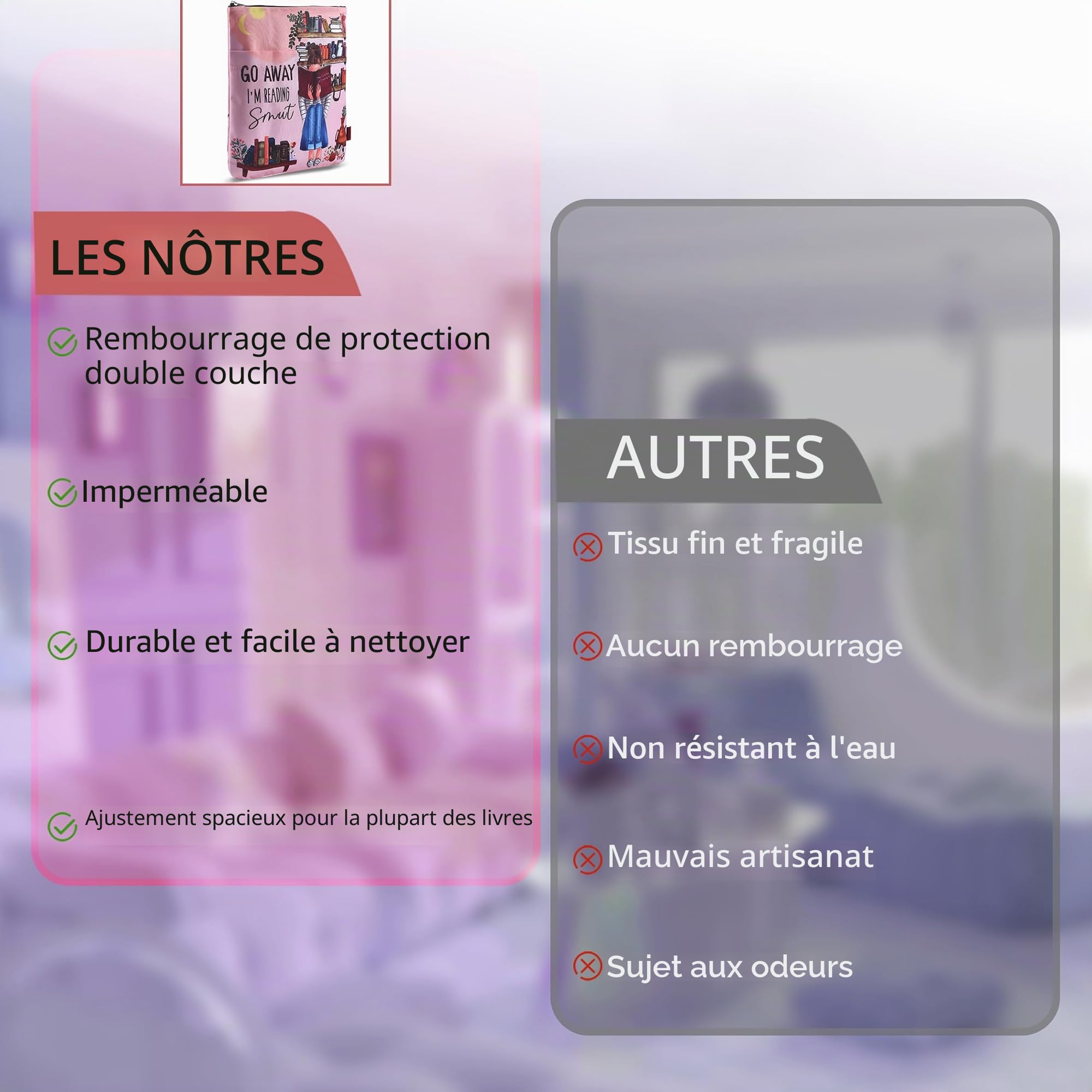 Housse de Protection de Livre pour Les Amateurs de Livres, Couverture de Livre pour Livres de Poche, Tissu Lavable, avec Fermeture éclair, Taille M, 27,9 x 22,9 cm