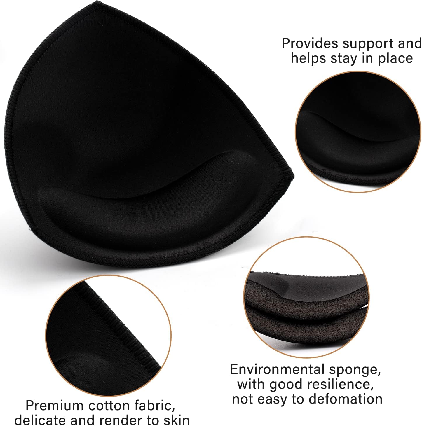 Nimiah Bra Pads Inserts 3 Pairs, Sewn Edge Removable Boob Replacement Padding for Swimsuit Sport Fits AB, CD, DE Cups