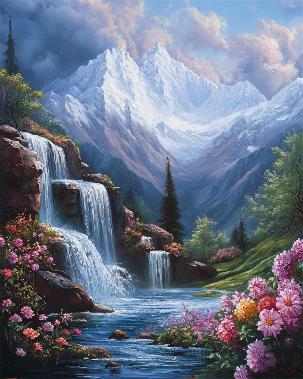RKFLGEW DIY Bead Embroidery Kit Snow Mountain Waterfall 50x70cm