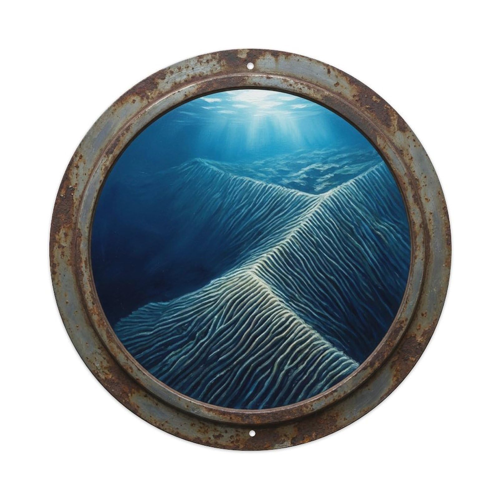 Vintage Porthole Ridge Coral Lines Ship Window Under Deep Metal Tin Sign