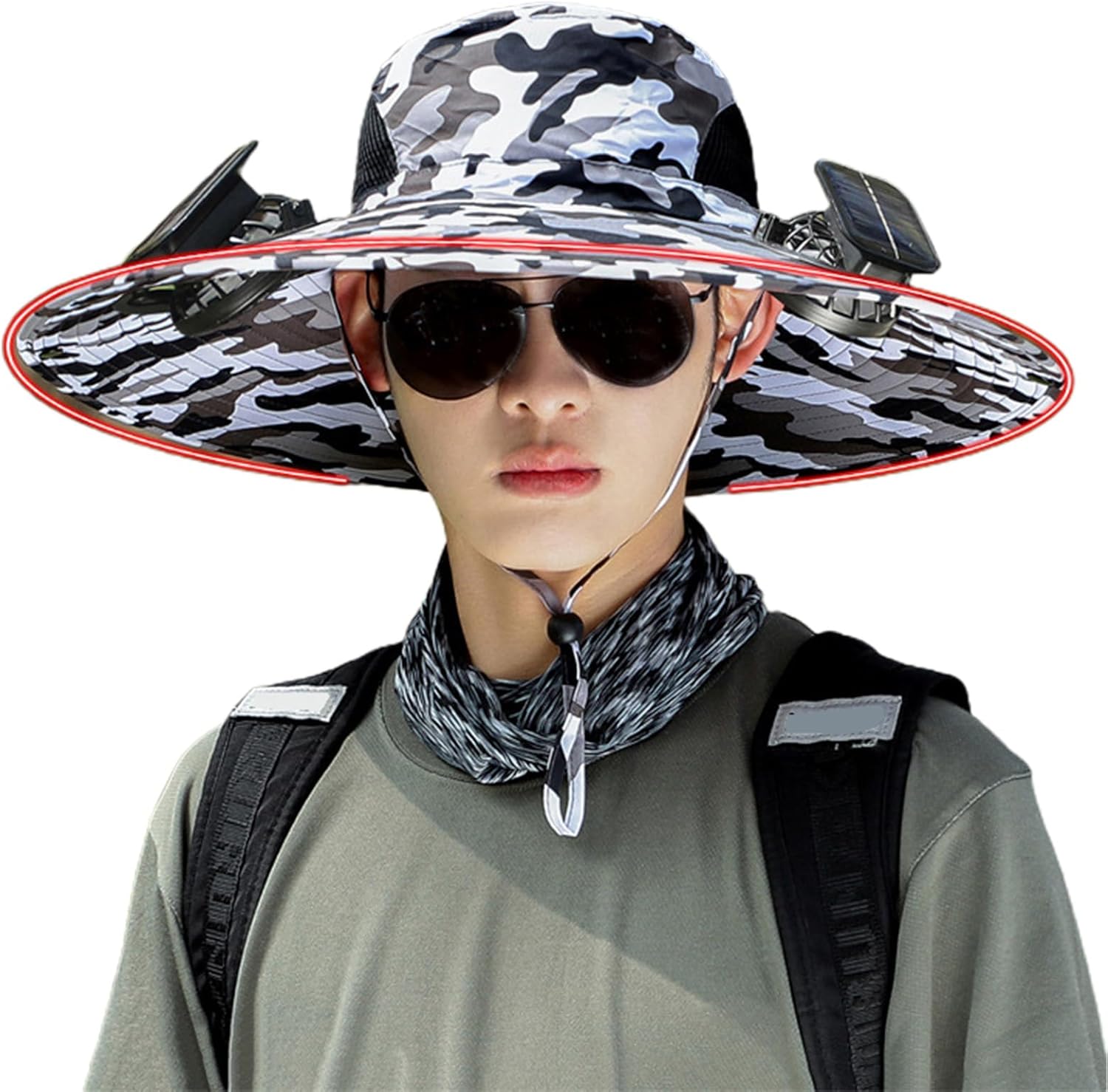 Wide Brim Solar Fan Fishing Hat, Outdoor Sun Hat for Men, Solar Powered Fan Hat Upf50+, 3 Speed Adjustable, Gifts for Dad