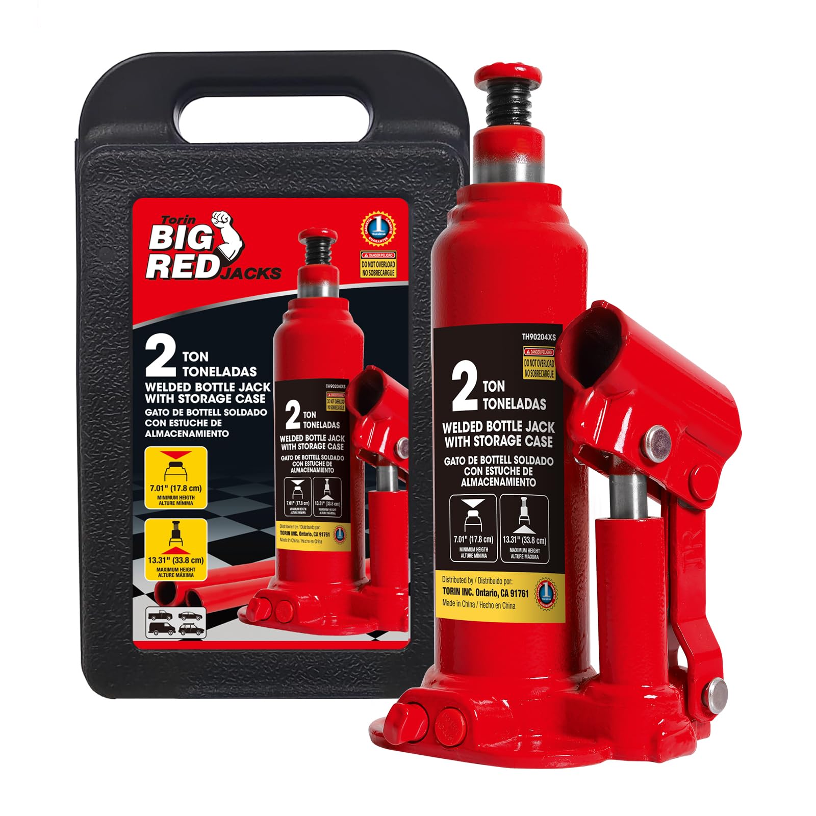 BIG RED T90213 Torin Hydraulic Welded Bottle Jack with Blow Mold Carrying Storage Case, 2 Ton (4,000 lb) Capacity, Red
