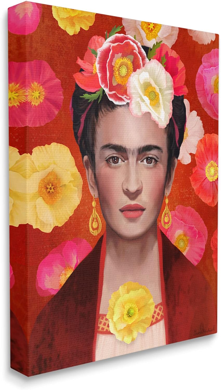 Stupell Industries Bold Frida Kahlo Portrait Floral Poppies Pattern, Design by Diane Neukirch