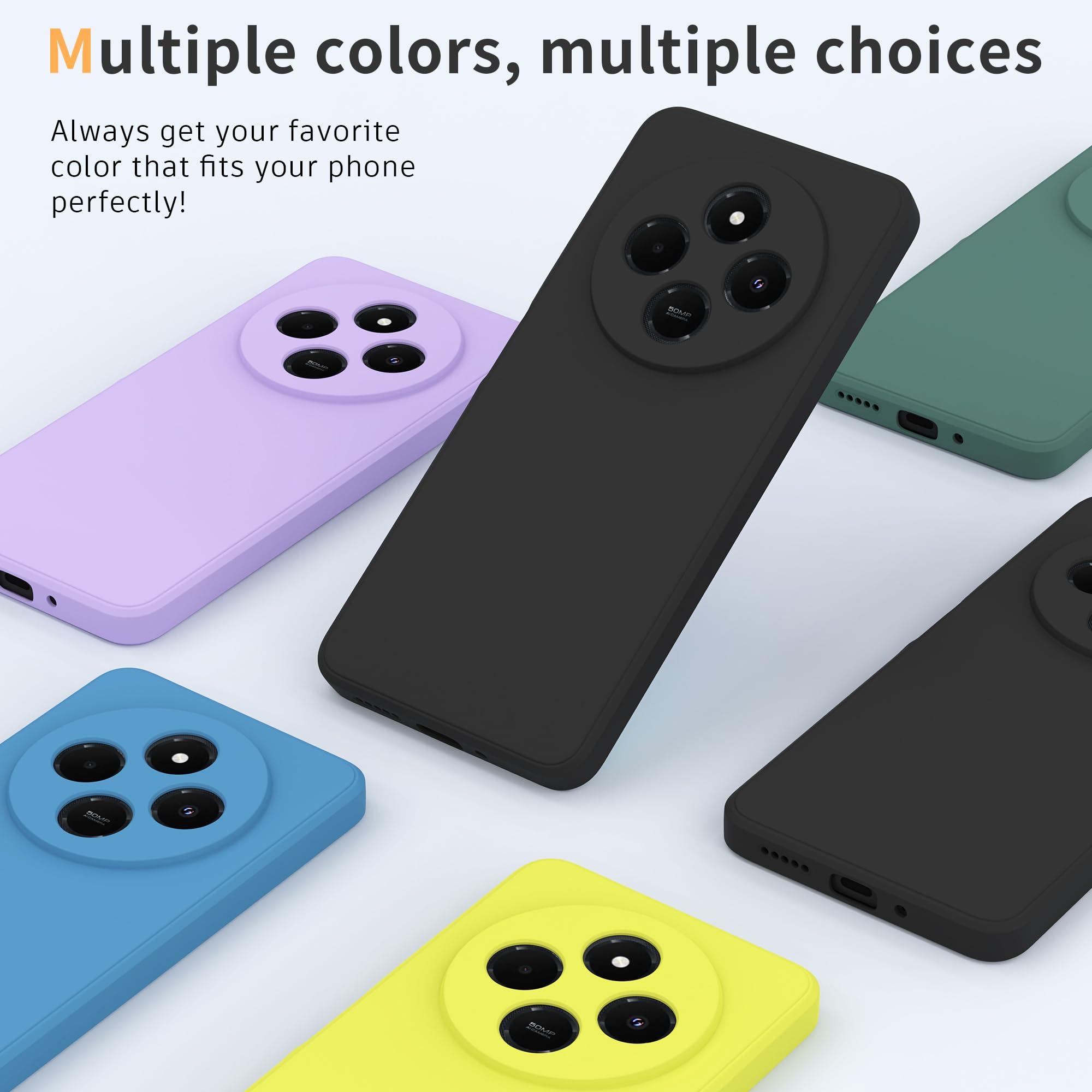 Cover per Xiaomi Redmi 14C con Protettiva in Vetro Temperato, Silicone TPU Custodia 360 Antiurtfio Gradi,Nero