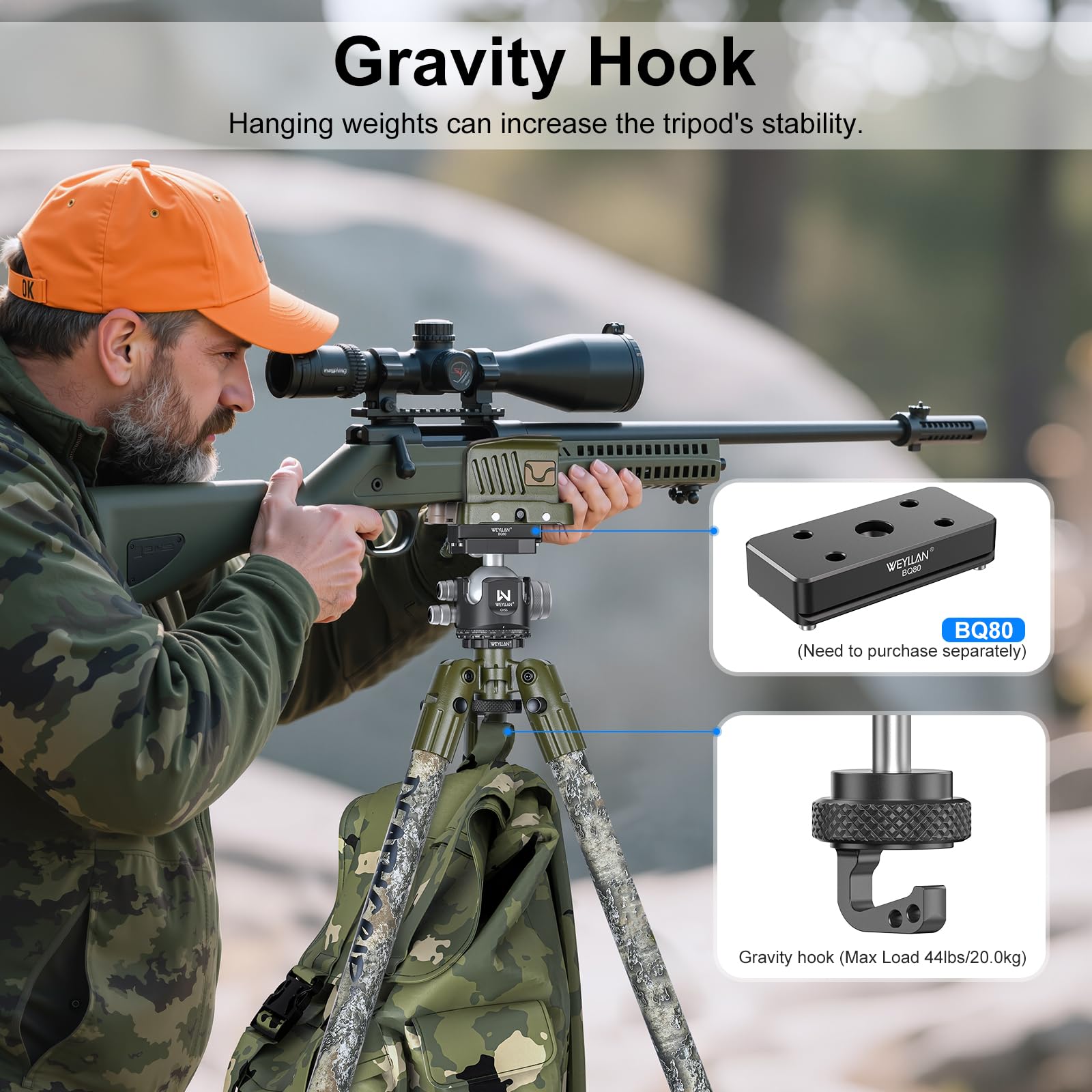 WEYLLAN BA5 & CH55 BOG DeathGrip Conversion Adapter Kit, Includere Adattatore di Conversione e 55mm Testa a Sfera, con Arca Rail M-lok, Compatibile Solo con il Treppiede BOG DeathGrip