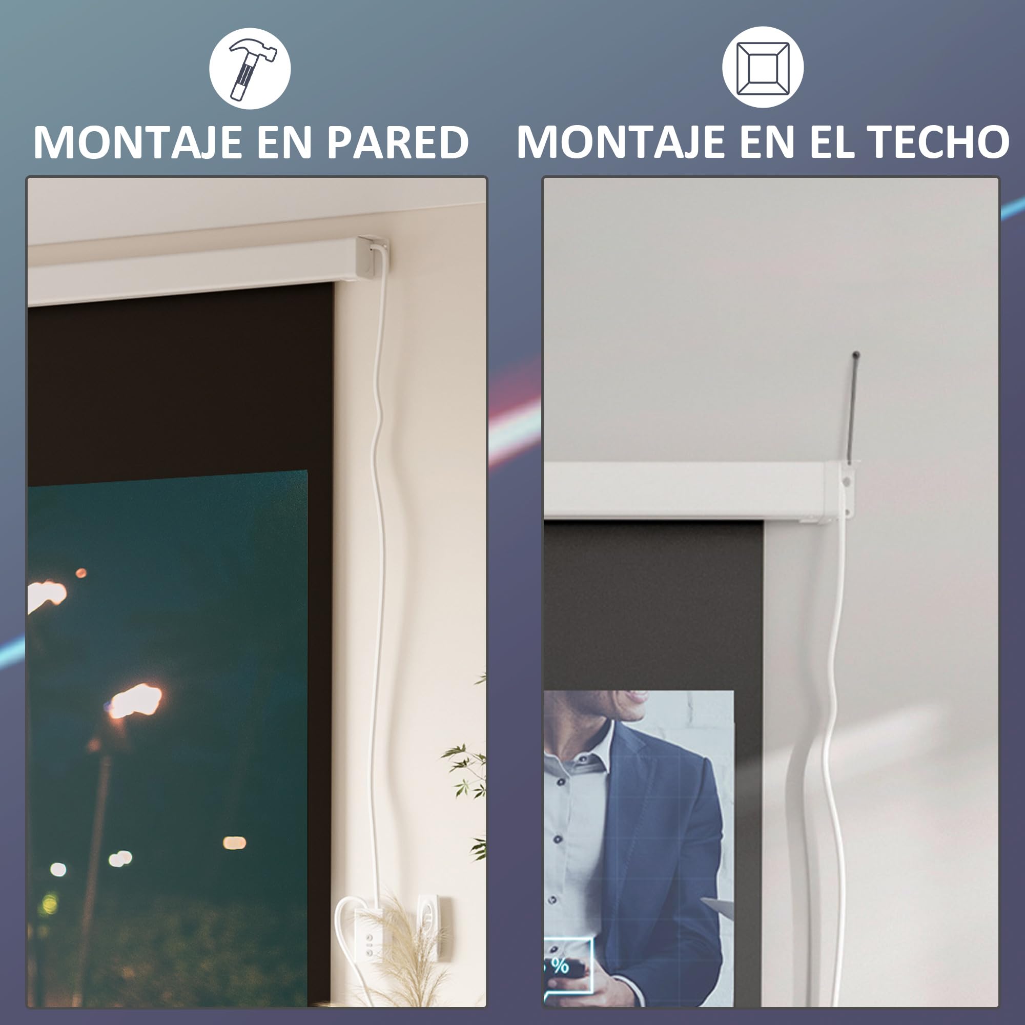 HOMCOM Pantalla de Proyector Eléctrica 100 Pulgadas HD Pantalla de Proyección Motorizada Formato 16:9 con Mando a Distancia para Cine en Casa Fiestas 253x7,5x168 cm Blanco