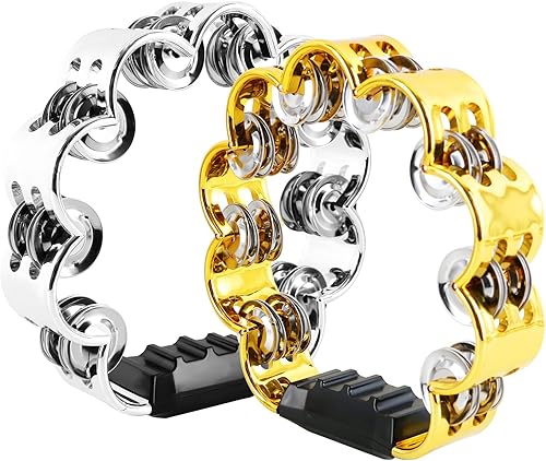 EASTROCK - Pandereta de música, instrumento de percusión de fila única, campana de metal con flores, pandereta de mano, tambor de mano de metal