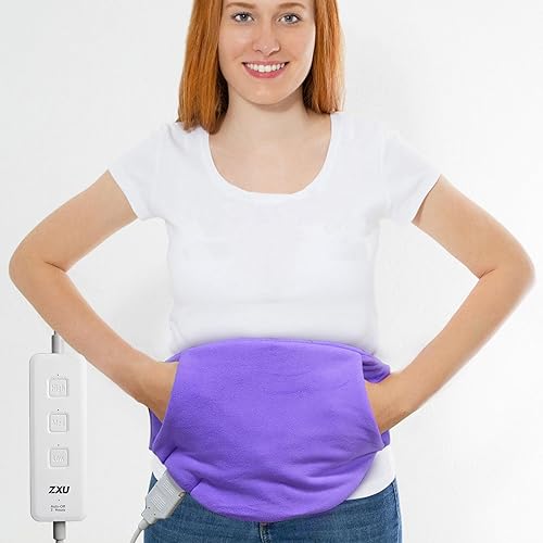 Almohadilla térmica pequeña para dolor de espalda, alivio de calambres con correa y bolsillo de mano, 3 ajustes de calor, calor húmedo, apagado