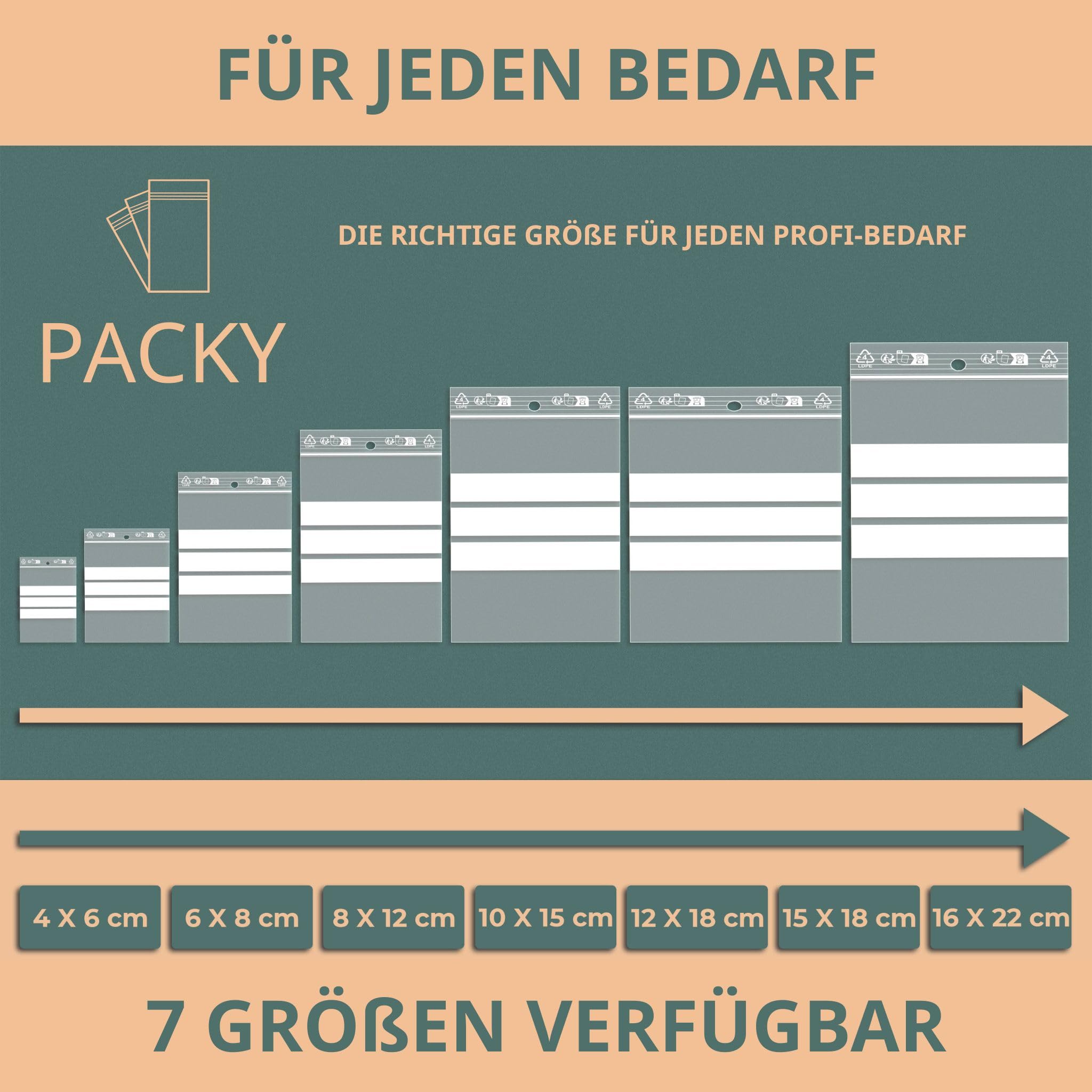 PACKY - Zip Beutel 10x15 cm - 1000 Stück - Druckverschlussbeutel 3 Streifen - Transparent