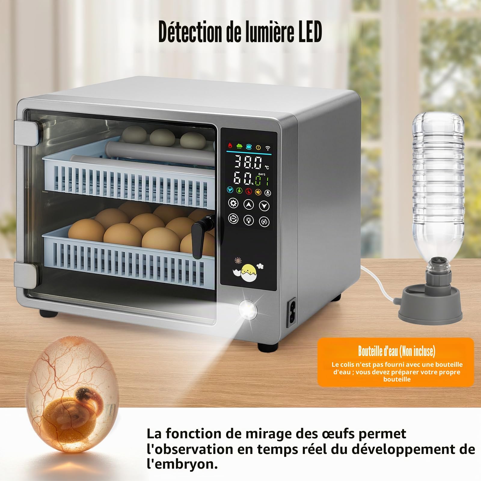 Couveuse entièrement automatique, 20-24 œufs Couveuse, avec rotation automatique des œufs et surveillance de l'humidité, 5 modes d'incubation Convient pour les œufs de poule, canard, oie, caille