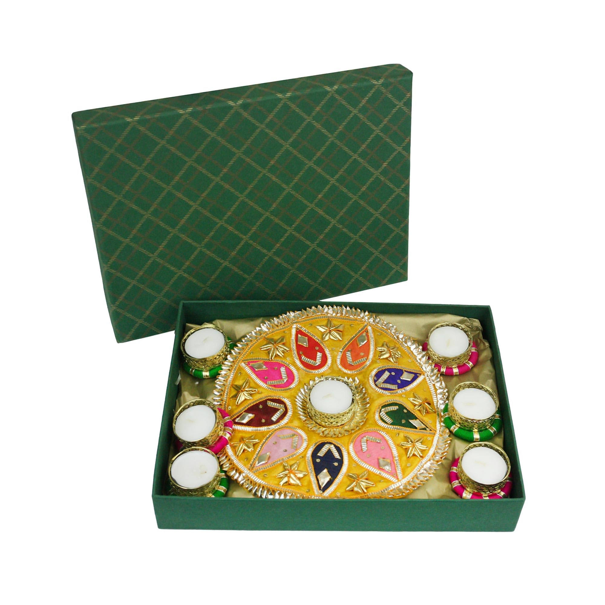 Emartbuy Traditional Handcrafted Gota Rangoli Diya Tea Light Candle Holder Set of 7 - Image 2