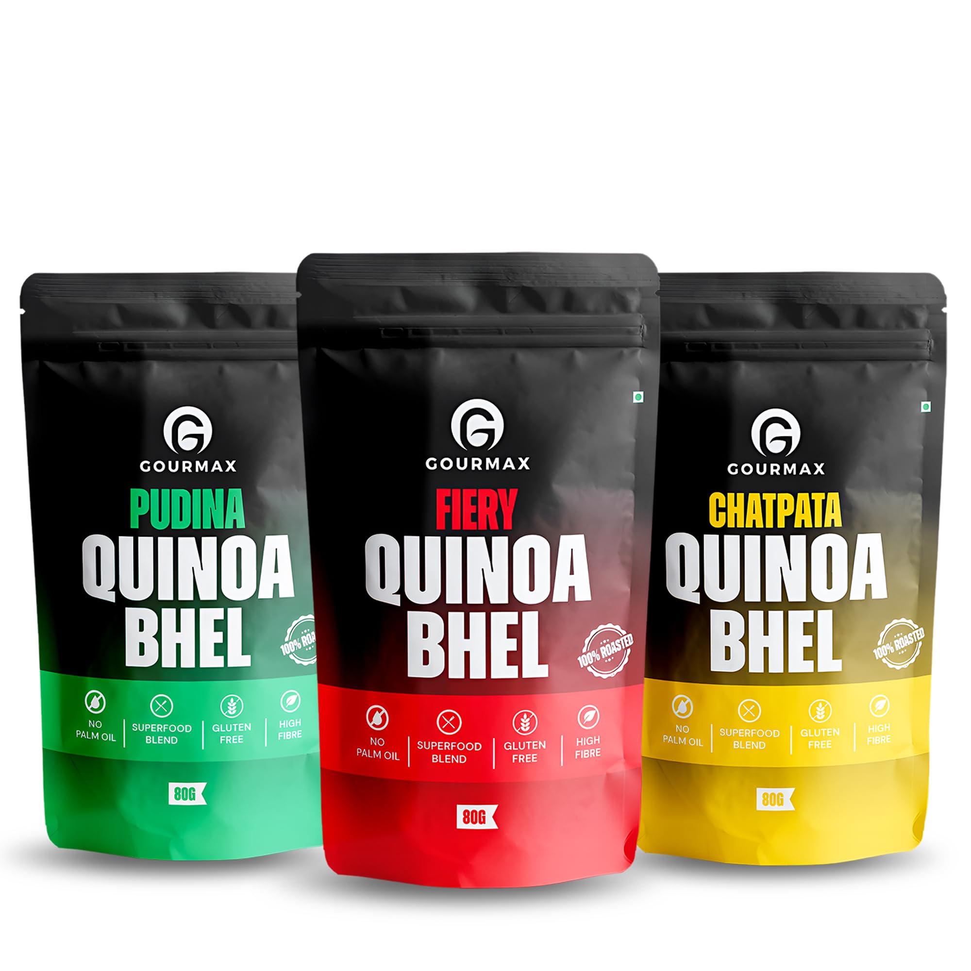GOURMAX Quinoa Bhel Variety Pack, Chatpata, Fiery and Pudina Flavours, 80g Each, Pack of 3-image-46
