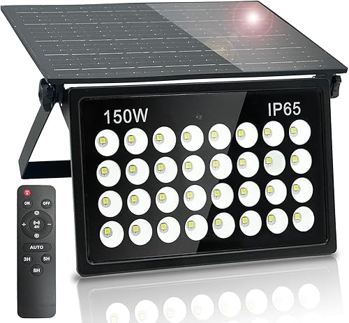 Luces solares de seguridad de 150 W, luces de inundación solares, luces solares impermeables para exteriores, luces de seguridad alimentadas por
