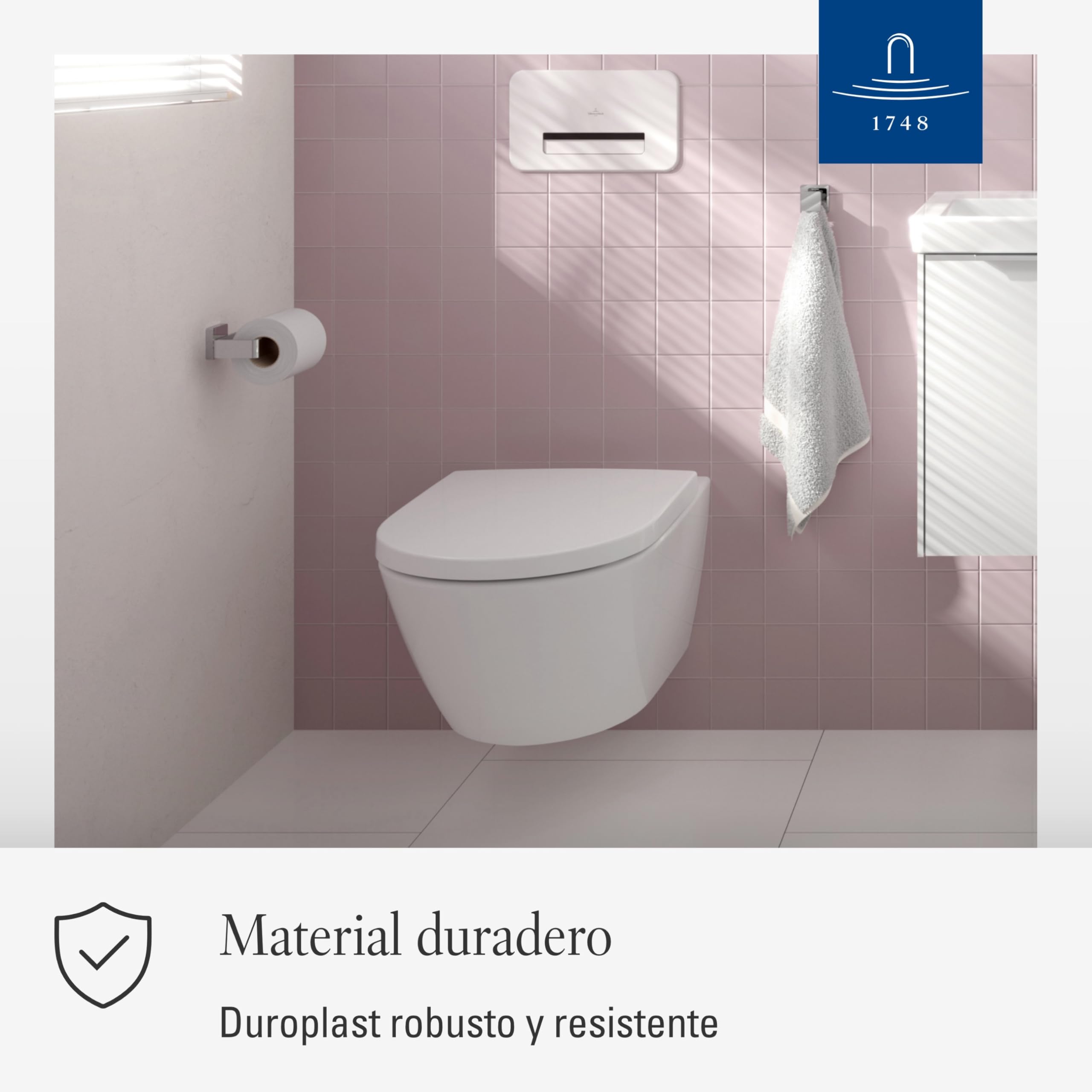 Villeroy & Boch Subway 3.0 asiento WC, forma en D –Blanco Alpino, brillo | Con bisagras de acero inoxidable, de Duroplast antirroturas, repuesto original, 8M426101