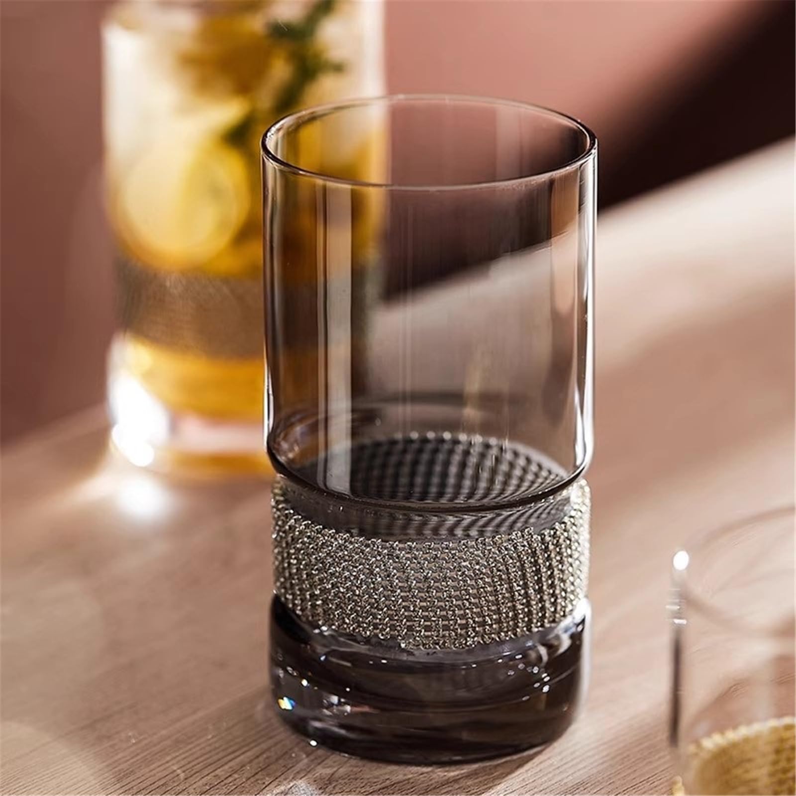 szklanki do picia Luksusowy kryształowy kubek bez nóżki, szklanki do whisky z ciężką podstawą Jadalnia(Clear,Duży)