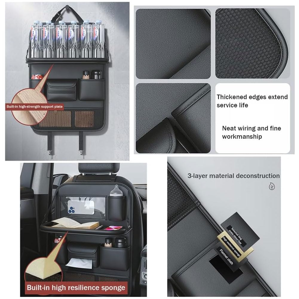 Coche Organizador Asiento Trasero para Tesla Model 3 Model S Model X Model Y, con Mesa Plegable Bolsa Almacenamiento Impermeable Protector Respaldo Accesorios,A/Black
