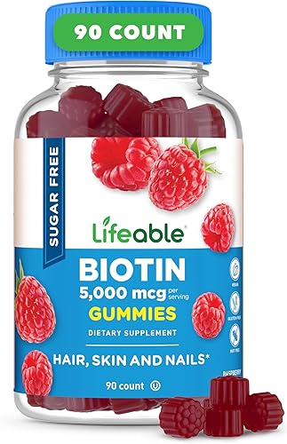 Lifeable Gomitas de biotina sin azúcar | 5000 mcg de vitamina B7 | Suplemento de biotina de gran sabor | para el crecimiento del cabello, la piel y
