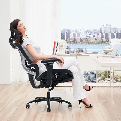 Miniatura 8 de COLAMY Silla de oficina ergonómica de malla con reposapiés, silla ejecutiva de escritorio de computadora con respaldo alto y reposacabezas anchos y