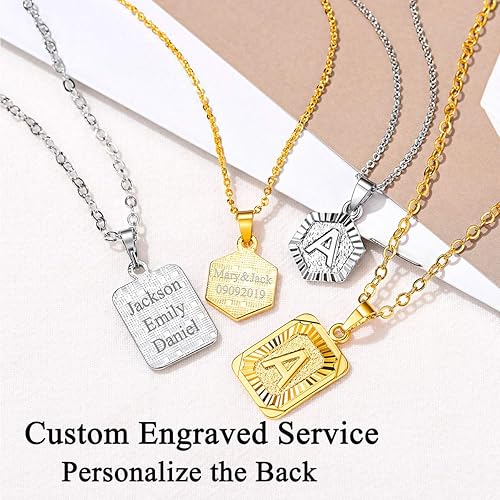 Miniatura 5 de FOCALOOK Collares con dije de letra hexagonal chapada en oro amarillo y platino, 18 pulgadas