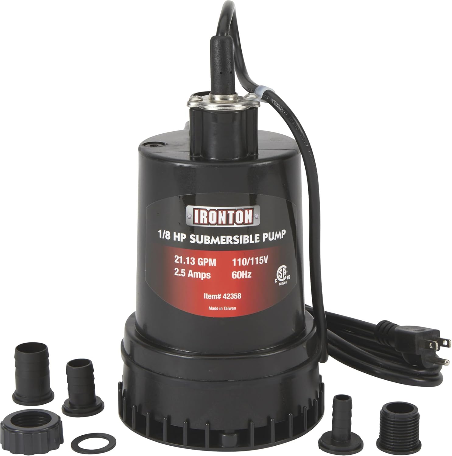 Ironton Submersible Water Pump - 1,268 GPH, 1/8 HP, 1in. Port, Model Number P01-011-0012