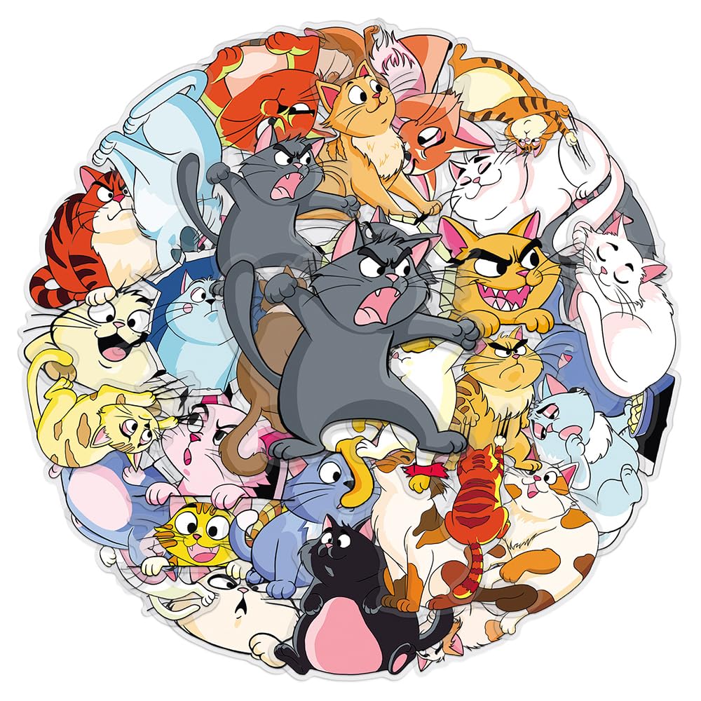 Playful Cat Vinyl Stickers, 50 PCS Waterproof Cartoon Animal Decals for Laptops, Scrapbooking, Journals, Notebooks, Water Bottles, Suitcases, Phones & DIY Decor