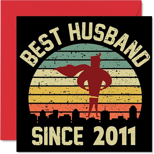 12th Anniversary Card for Husband from Wife - Best Husband Since 2011 - I Love You Gifts, Happy 12th Wedding Anniversary Cards for Partner, 145mm x 145mm Greeting Cards for Twelfth Anniversaries
