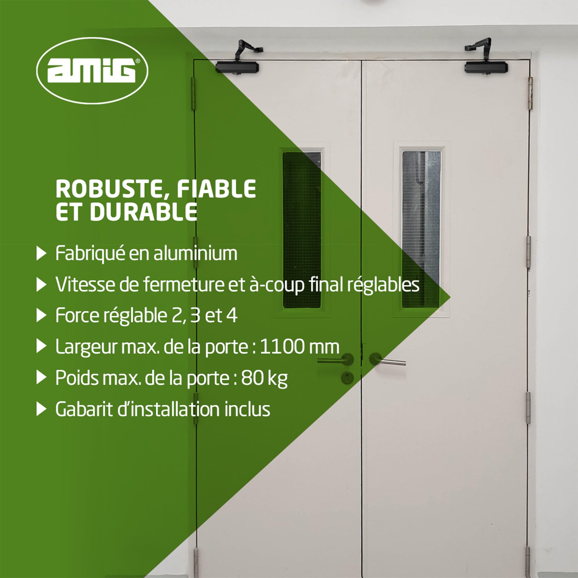 Amig - Ferme-porte hydraulique en aluminium - noir - pour freiner ou retenir les portes d’un poids maximal de 40 kg et 85 cm de large, amortisseur anti-chocs et claquements de porte, vis incluses