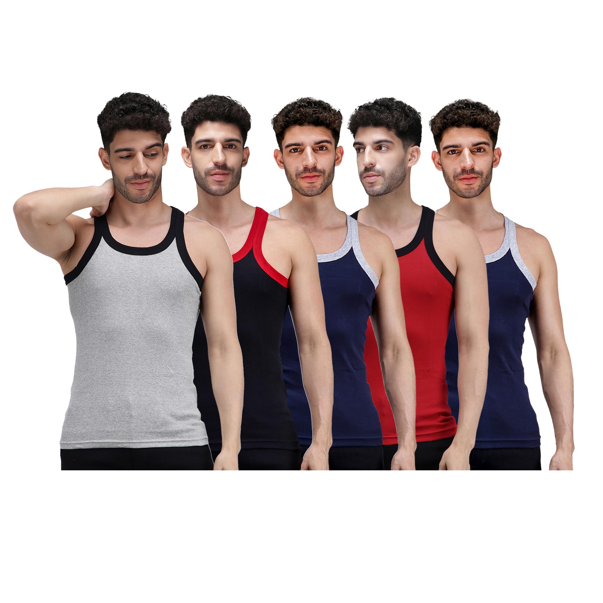 amul comfy Men's Pure Cotton Multicolor Vest Pack of 5(Assorted Colours May Vary)-picture-19