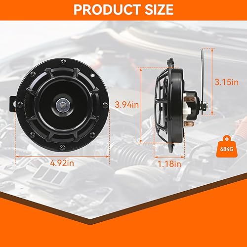 Miniatura 2 de Eletric - Kit de bocina de coche de 12 V 135 db, súper ruidoso, tono alto y bajo, kit de bocina gemela de metal con soporte para autos, camiones,