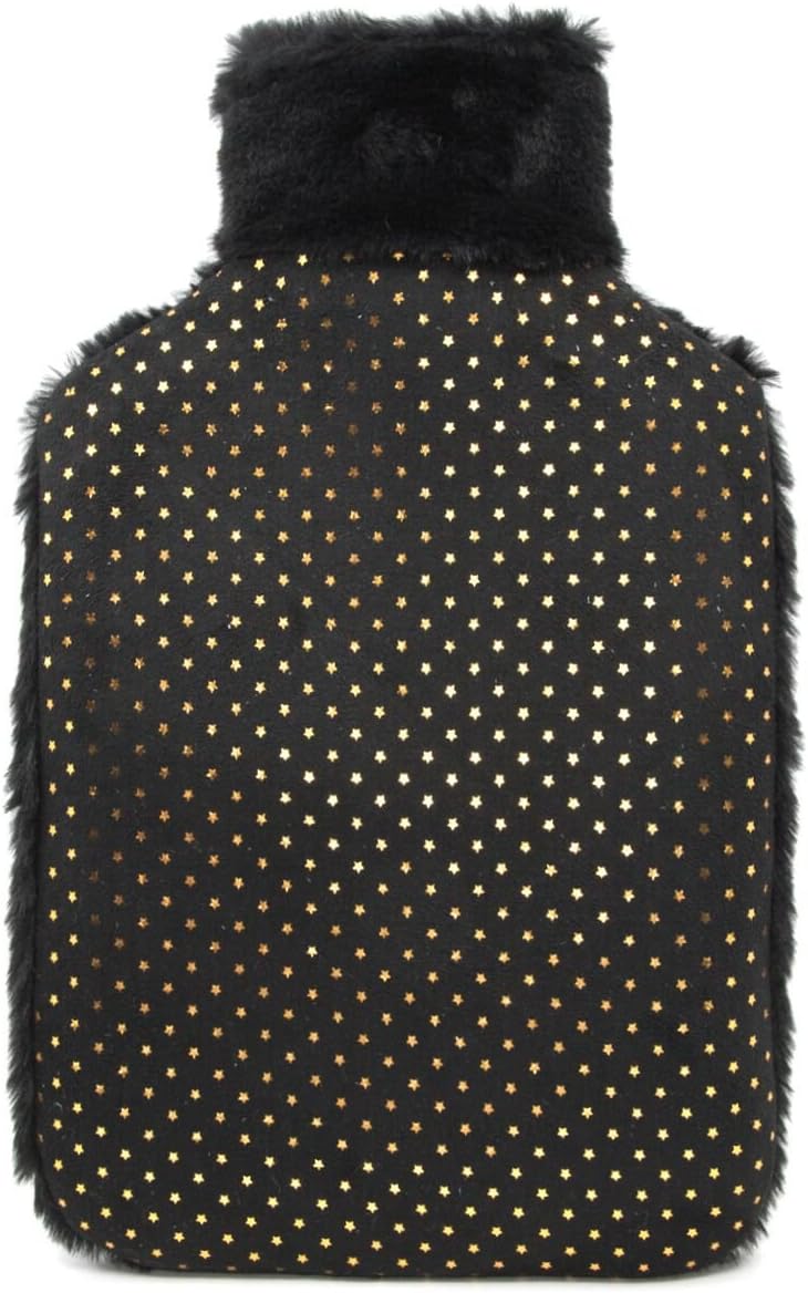 Cassandra Hot Water Bottle In Supersoft Faux Fur Cover, Metallic Motif Front Panel. BS1970/2012. 5 Year Cassandra Guarantee. Assorted Designs. 1.8 Litre