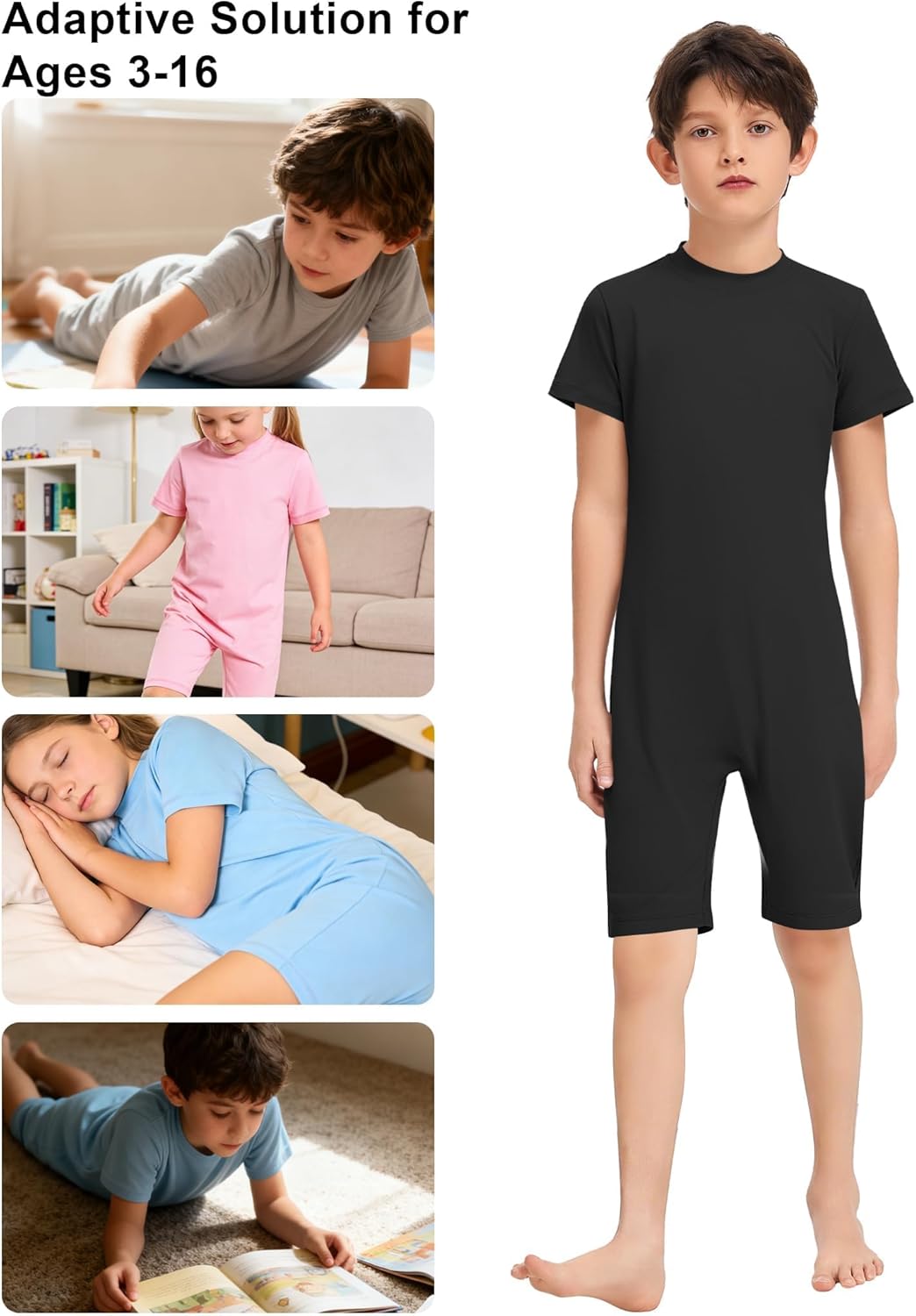 Kids Adaptive Sensory Jumpsuit for Autism SPD Anti-Strip Romper with Back YKK Zipper