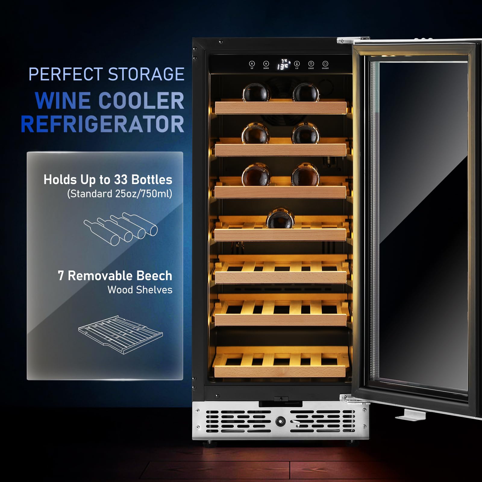 Redriver Wine Cooler Refrigerator, 33 Bottle Capacity Small Mini Wine Cellar, Wine Fridge Cooler With 41°F-64°F Adjustable Temp, Freestanding Under Counter Or Built-In For Beer Soda Home Bar Office on Fridge.com - View 2