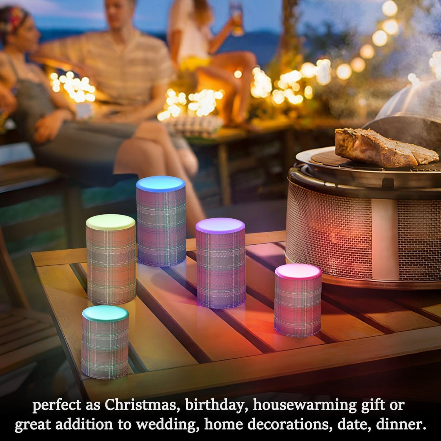 Eionryn Christmas Black Red Tartan Plaid Flameless Candles Battery Operated LED Candles with Remote Timer Electric Candles for Home Party Decor 2pcs
