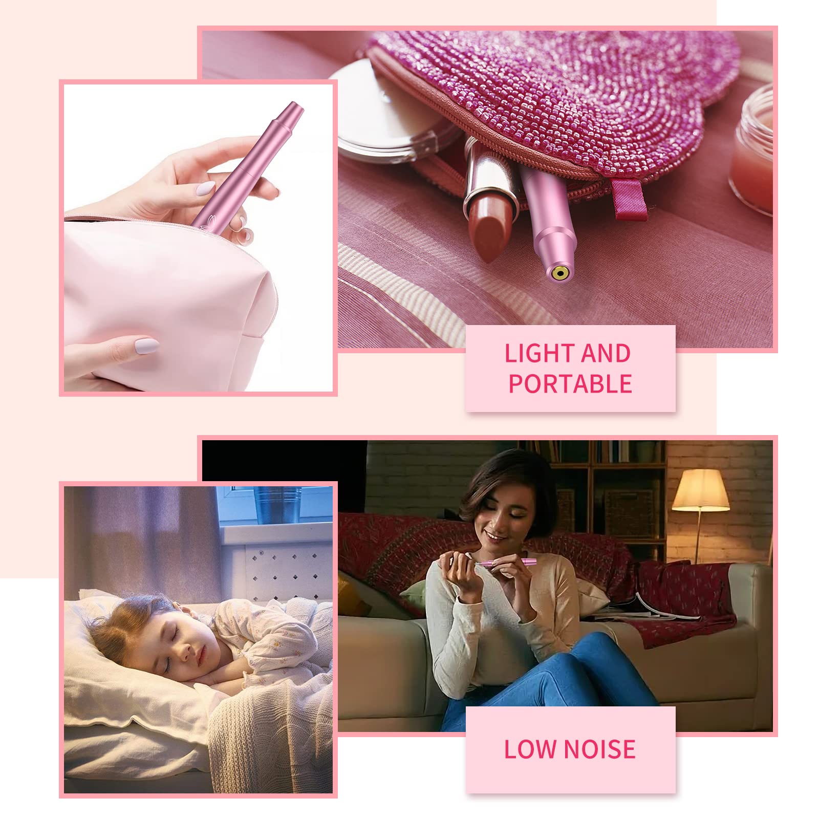 Torno para Uñas Profesional, Lima Electrica Uñas 12 en 1 Kit de Manicura y Pedicura Eléctrico Pulido Salón DIY Hogar, Velocidad Ajustable, Día de la Madre Regalo (rosa)